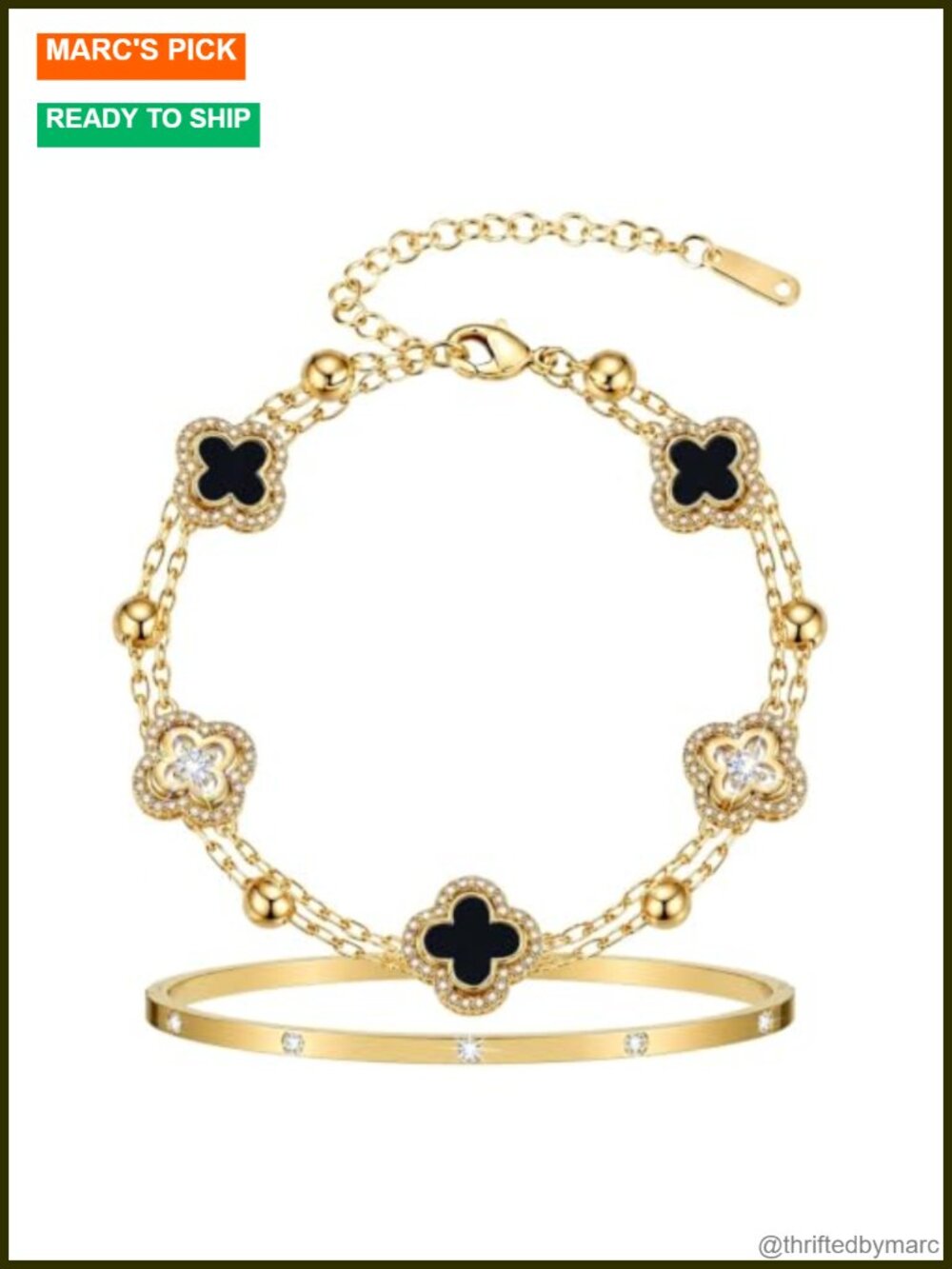 Clover Bracelet Set for Women, 14K Gold Plated CZ Stackable Jewelry